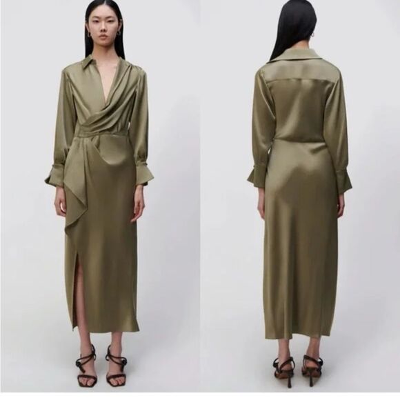 Jonathan Simkhai The Talita Draped Front Midi Dress in willow size 8 NWT $645 - Picture 3 of 9